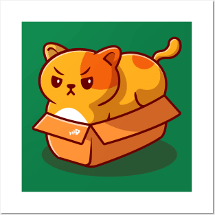 Cute Fat Cat In Box Cartoon Posters and Art